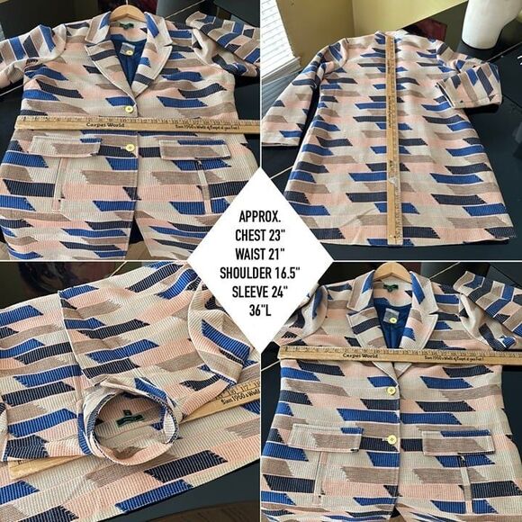 C. Wonder Christian Siriano Geometric Embroidered Knee Length Blazer Coat Jacket - Picture 12 of 12